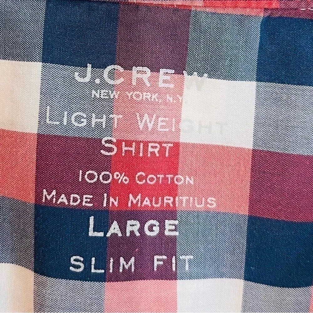 J. Crew Light Weight Slim Fit Plaid Button Down Shirt Men Size Large Blue/Red